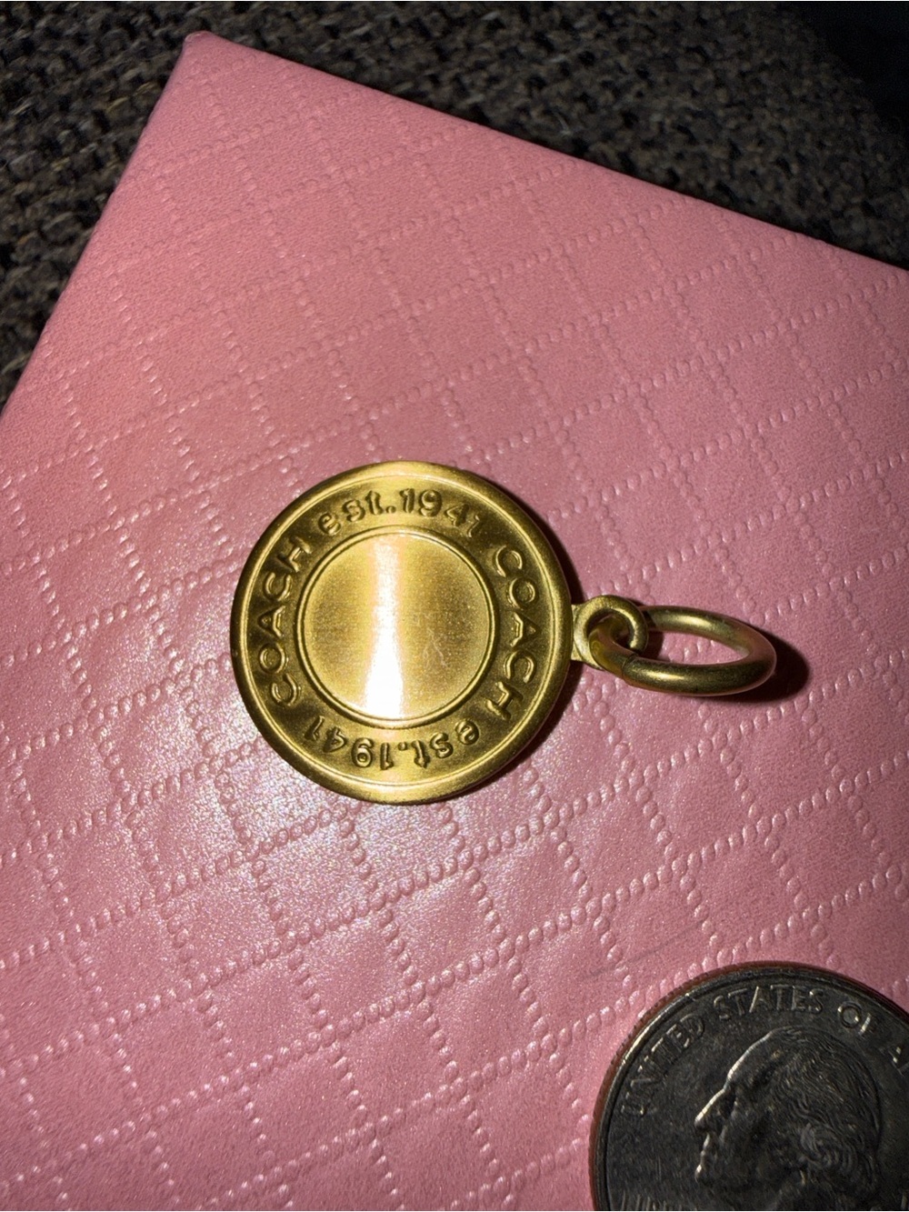 Coach Gold-Tone Circular Logo Charm on Ring - Pink Accents